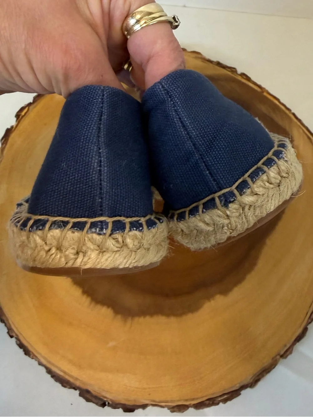 J. Crew Navy Canvas Espadrilles Pink Toe Cap Slip On Braided Jute Women’s 7.5‎